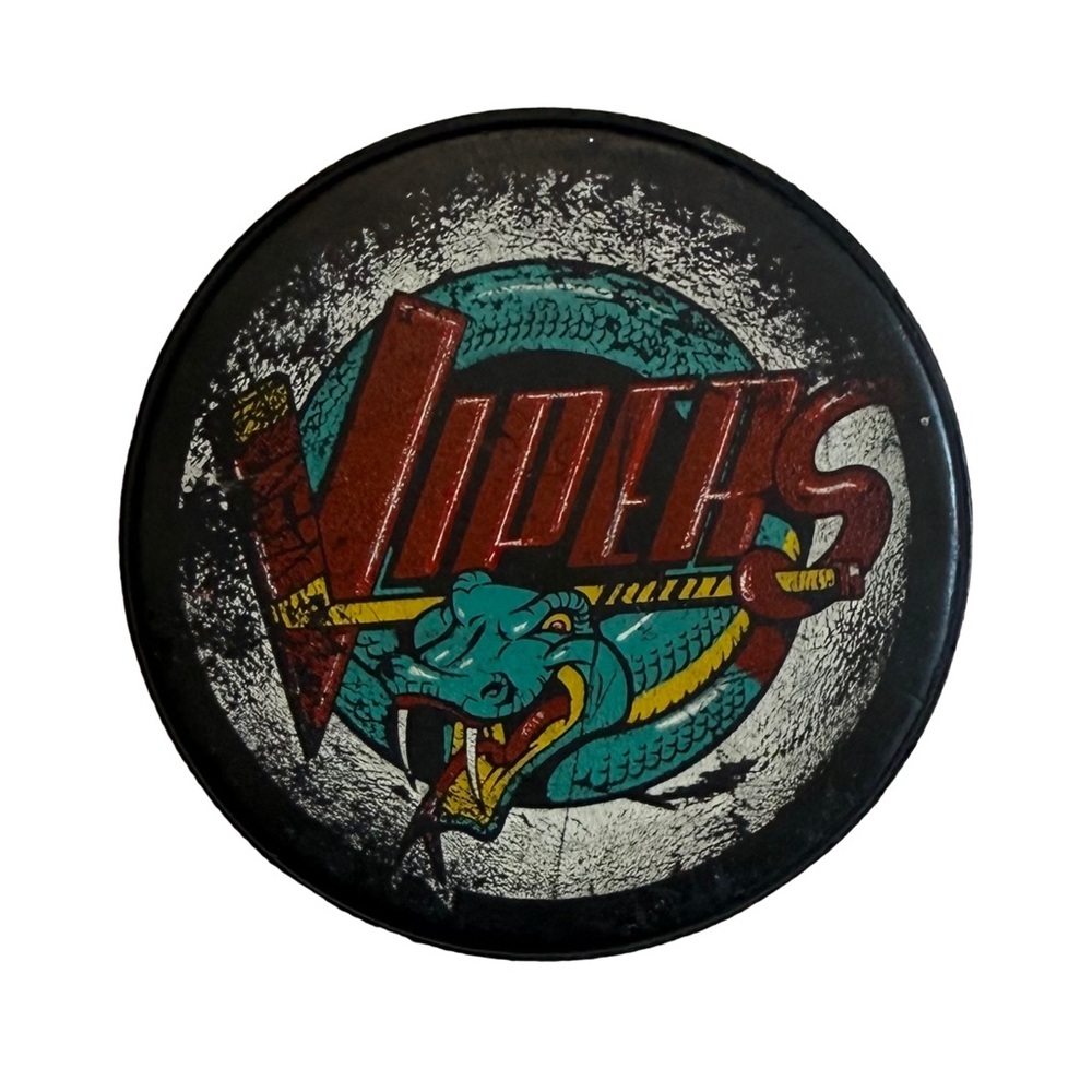 DETROIT VIPERS / IHL BLACK VINTAGE 50TH ANNIVERSARY HOCKEY PUCK WITH LOGO